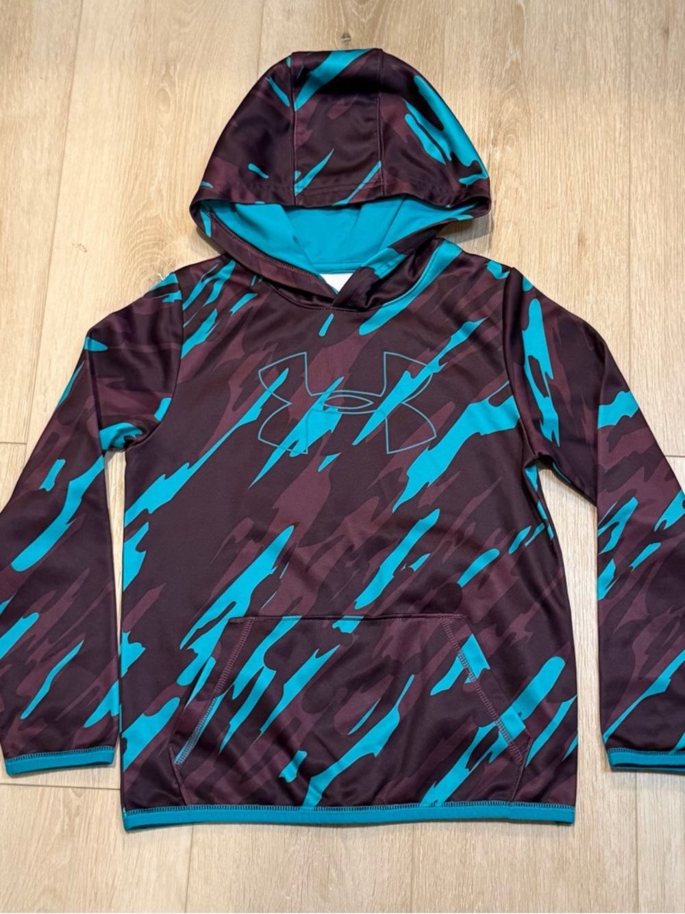Under Armour Hoodie Youth Size S Small Brown/Teal Camouflage Unisex Long Sleeve